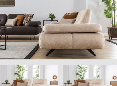 Sofa 2-seater upholstered sofa beige fabric leather design modern couch sofas luxury